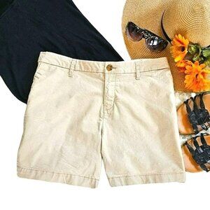 Women's Khaki Shorts Size 12 Flat Front Summer Outdoor Pockets Chino Vacation